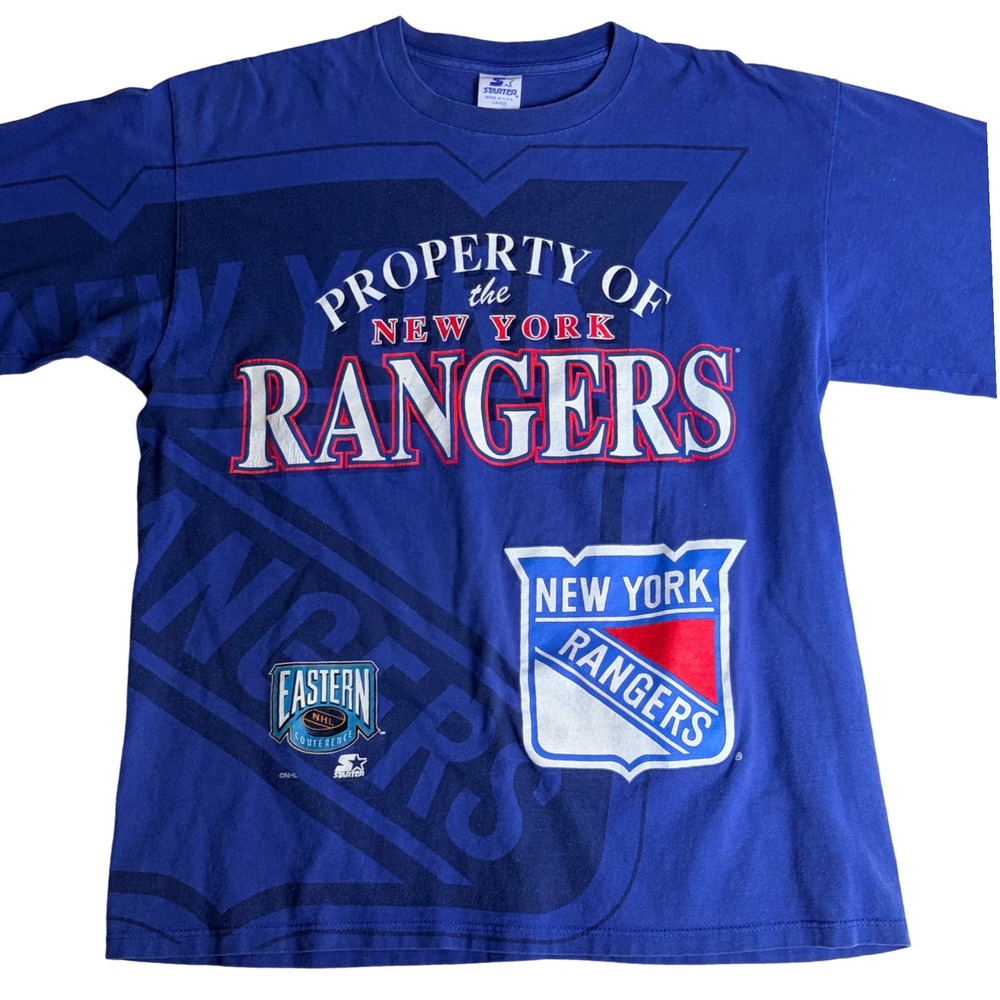 Vintage Starter New York Rangers Shirt Mens Large Blue NHL Single Stitch USA Tee